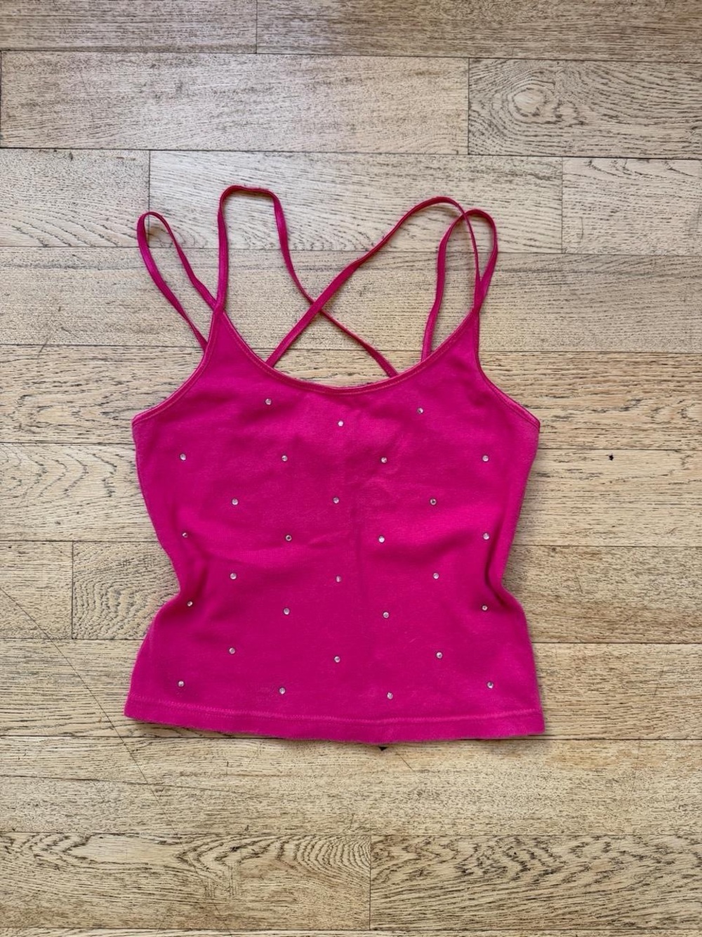 Y2K Energie Hot Pink Rhinestone Strappy Tank